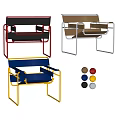 Modern Leisure Chair With Metal Frame Blue Fabric Seat And Colorful Frame Design