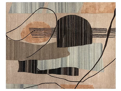 Contemporary Abstract Square Rug Featuring Curved Lines And Geometric Shapes In Beige Brown Gray Tones 3d model