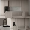 Modern Dark Wooden Kitchen Cabinets With Marble Countertop Built-in Oven Lighting