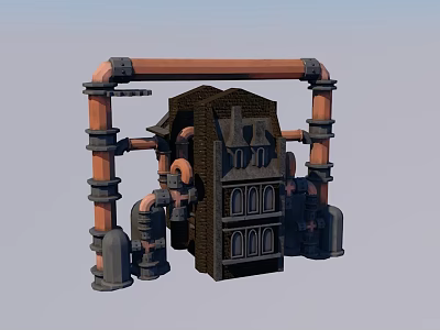 Industrial Style Building Model with Brick Walls Exposed Pipes Multiple Windows and Chimney 3d model