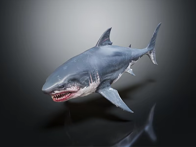 Gray Shark With Open Mouth And Sharp Teeth In 3D Model On Dark Background 3d model