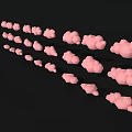 Cartoon Scene With Pink Clouds Arranged In Rows On Black Background