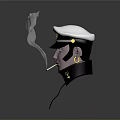 Cartoon Captain Character Wearing White Hat Holding Ghost Like Creature