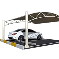Modern Metal Frame Carport With White Sedan In Parking Space