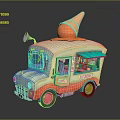 Vintage Ice Cream Truck With Large Cone On Roof Pastel Body And Red Base