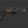 Futuristic Sci Fi Pistol With Sharp Edges Metallic Body Orange Grip And Green Gem