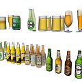 Various Beer Bottles Cans and Glasses Collection with Different Designs and Styles 3d model