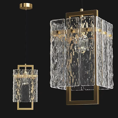 Modern Textured Glass Chandelier With Gold Metal Frame Design And Hanging Style 3d model