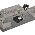Modern Light Gray Sofa and Coffee Table Set With Round Table Throw Pillows Side Tables 3d model