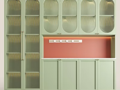 Light Green Sideboard With Circular Cutout Design Red Countertop And Metal Handles 3d model