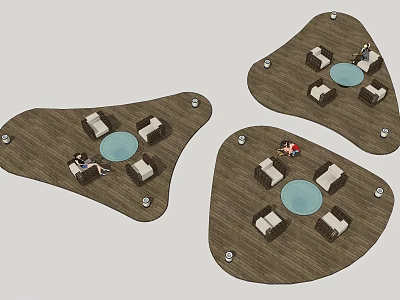 Outdoor Sofa Set On Wooden Platform With Round Table For Outdoor Leisure Area 3d model