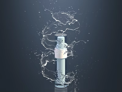 Transparent Cosmetic Bottle With Dynamic Water Splash Surrounding On Dark Background 3d model
