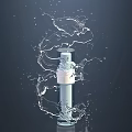 Transparent Cosmetic Bottle With Dynamic Water Splash Surrounding On Dark Background 3d model