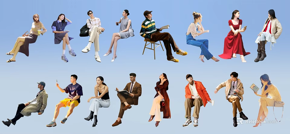 Group of Multiple People in Diverse Sitting Poses With Casual Clothing Styles 3d model 