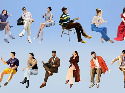 Group of Multiple People in Diverse Sitting Poses With Casual Clothing Styles 3d model