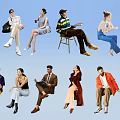 Group of Multiple People in Diverse Sitting Poses With Casual Clothing Styles