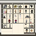 Stylish Decorative Cabinet Displaying Various Collectible Figurines Toys And Models
