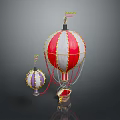 Large And Small Hot Air Balloons With Red White Purple Yellow Stripes And Tassels