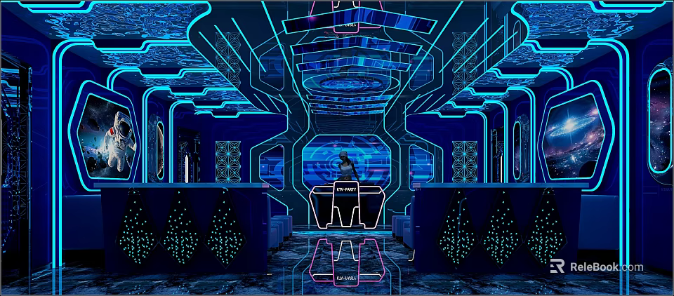 Futuristic KTV Interior Design With Blue Neon Lights And High Tech Lighting 3d model 