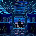 Futuristic KTV Interior Design With Blue Neon Lights And High Tech Lighting