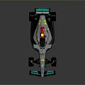 Mercedes Silver And Turquoise Formula 1 Racing Car With Aerodynamic Design And Yellow Rim Wheels