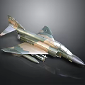 F 4 Fighter Jet Model With Camouflage Paint Missiles Under Wings On Black Background