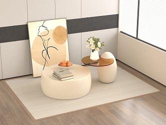 Modern Cream Style Coffee Table Decoration Hanging Painting Carpet Vase Floral Ornaments Fruit Plate 3d model