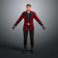 Male Character In Red And Black Coat With Black Pants Boots And Gloves