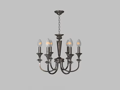 Vintage Metal Chandelier With Chain Suspension And Transparent Candle Shaped Lights 3d model