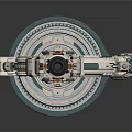 Futuristic Mechanical Structure With Circular Base Gear Components And Metallic Tower Parts