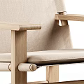 Leisure Chair with Oak Wooden Frame and Light Beige Fabric Cushion for Modern Living Space