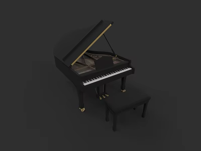 Classic Black Grand Piano With Matching Stool In Minimalist Design Setting 3d model