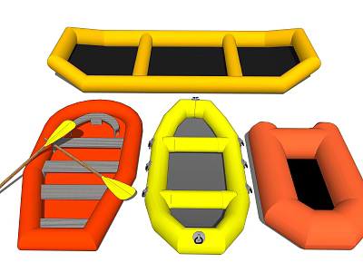 Colorful Inflatable Water Play Boats With Yellow Red Orange Designs And Paddles 3d model