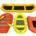 Colorful Inflatable Water Play Boats With Yellow Red Orange Designs And Paddles