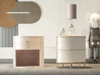 Modern Bedside Tables with Velvet Panel Metallic Drawers Gold Legs Crystal Decor and Table Lamp 3d model