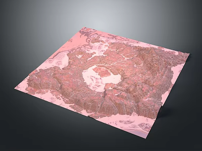 Modern Decorative Pink Map Wall Art With Intricate Terrain And Mountain Patterns 3d model