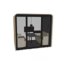 Modern Public Chair In Glass Enclosure With Tables For Co Working Space