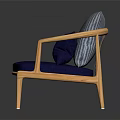 Modern Leisure Chair With Orange Frame Blue Seat Cushion And Gray Dark Blue Pillows