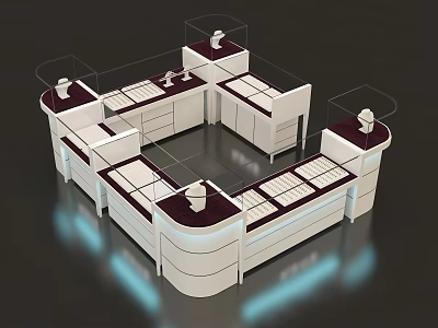 Modern Retail Display Shelves With White And Maroon Modular Units For Showcasing Products 3d model