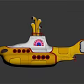 Yellow Submarine Watercraft With White Top Red Details And Round Windows