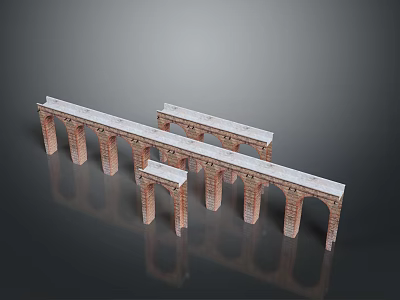 Brick Arch Bridge Model With White Top And Multiple Arches On Dark Background 3d model