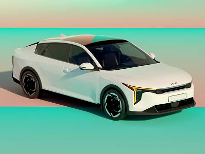 White Electric Car With Modern Sleek Body Distinctive Headlights And Black Wheels 3d model
