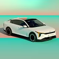 White Electric Car With Modern Sleek Body Distinctive Headlights And Black Wheels