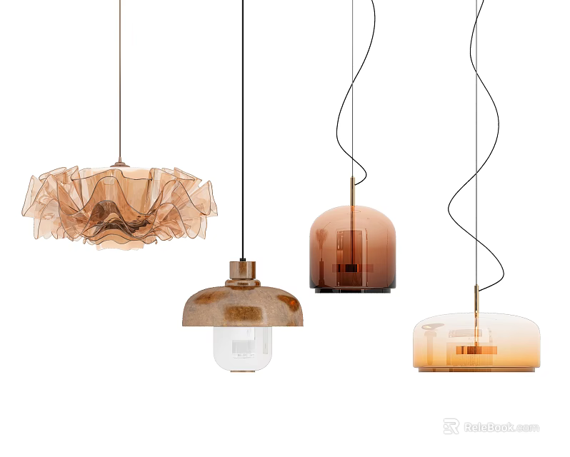 Modern Pendant Lights With Various Designs Glass Shades And Warm Color Tones 3d model 