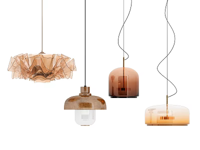 Modern Pendant Lights With Various Designs Glass Shades And Warm Color Tones 3d model