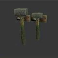 Two Vintage Square Shaped Hammers With Textured Metal Heads And Wooden Handles