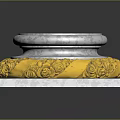 Golden Floral Carved Base With Silver Circular Tray On Square Platform 3d model