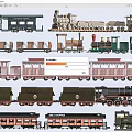 Variety Of Vintage Train Types And Carriages