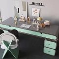 Modern Minimalist Desk With Window Blinds Plant Small Decorations Lamp Books Stationery Green Drawers Chair