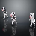 Cute Cow Dolls In Walking Pose With Various Colors And Dark Background Reflections 3d model
